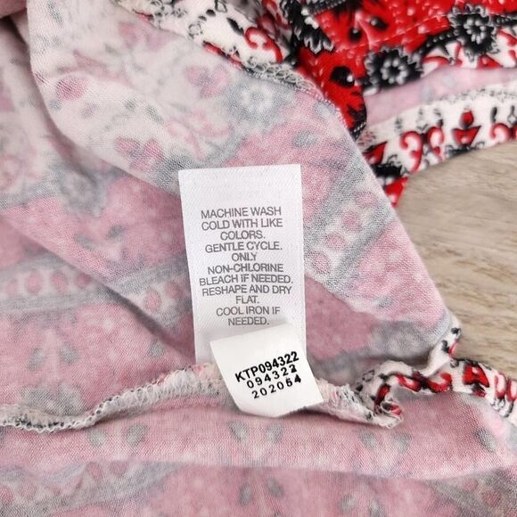 J. Jill Wearever Red Floral Scoop Neck Cap Sleeve Top - Picture 9 of 9